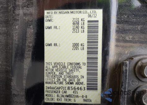 2012 Nissan Maxima 3.5 Sv from USA, damaged, VIN 1N4AA5AP7CC856463